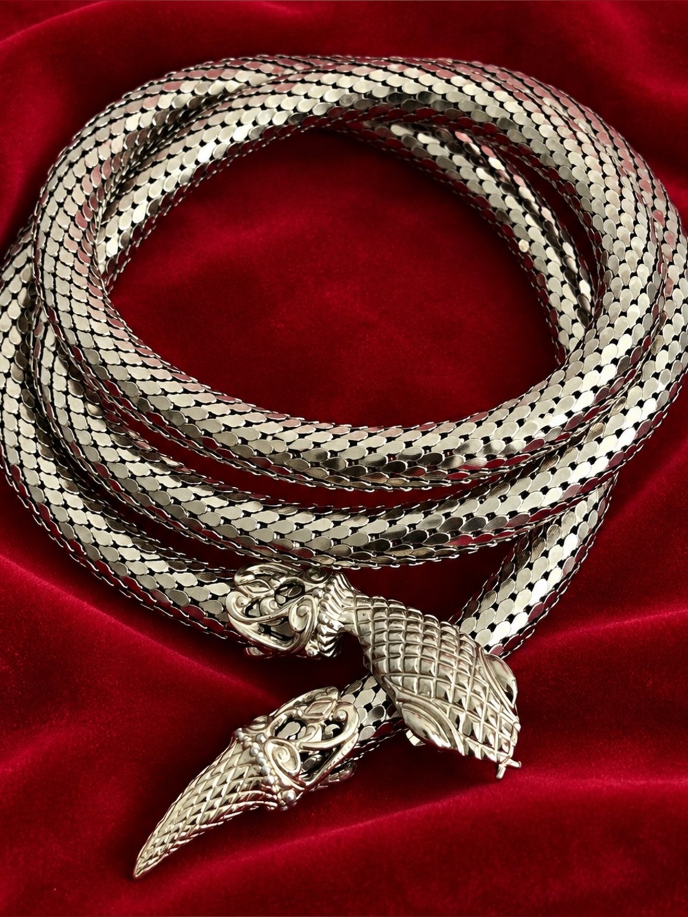Vintage Whiting & Davis Silver-Tone Snake Mesh Belt / Necklace
